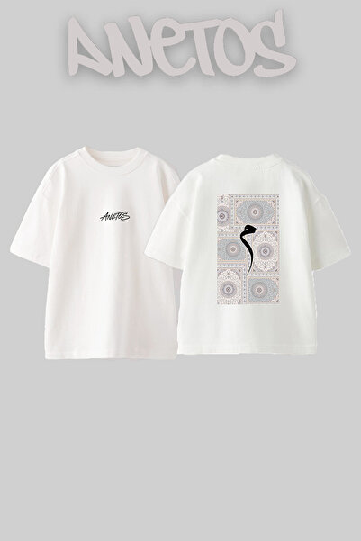 Anetos Calligraphy Mim Design Back Printed Cotton White Oversize T-Shirt