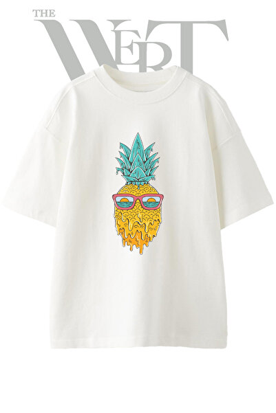 THEWERT Pineapple Melting Sunglasses Design Printed Unisex White Oversize T-S...