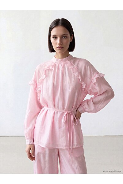 LC Waikiki Lcw Comfort Pink High Neck Ruffled Women's Tunic