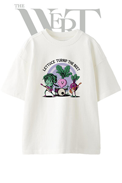 THEWERT Vegetable Bandi Design Printed Unisex White Oversize T-Shirt