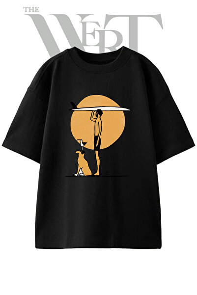 THEWERT Tricou oversize negru unisex cu imprimeu Sub Adam Dog Design