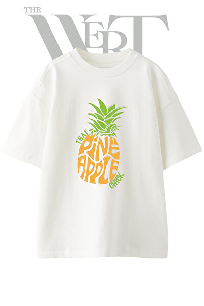 THEWERT Μπλουζάκι Unisex με στάμπα Pineapple Design σε λευκό χρώμα και oversi...