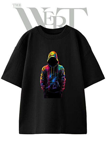 THEWERT Graffiti Hoodie Design Printed Unisex Black Oversize T-Shirt