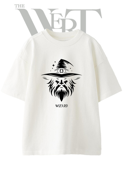 THEWERT Wizard Design Printed Unisex White Oversize T-Shirt