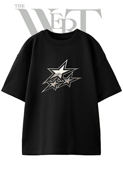 THEWERT Μπλουζάκι Chrome Stars με στάμπα, Unisex, μαύρο, oversized