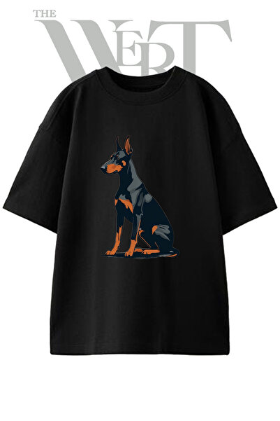 THEWERT Unisex crna majica sa nadimkom dobermana, široki kroj