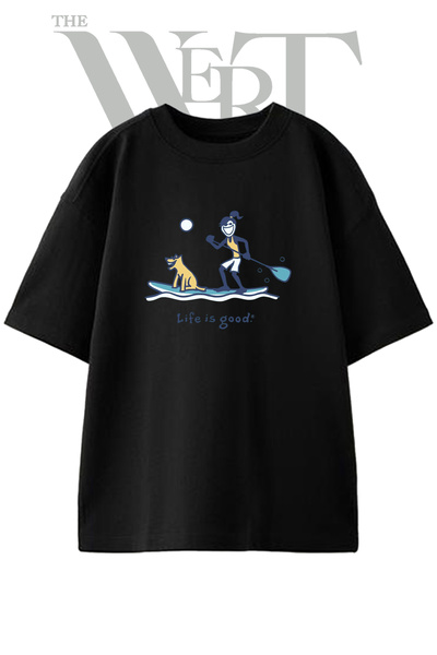 THEWERT SUP Kopek dizajn, štampana unisex crna oversize majica