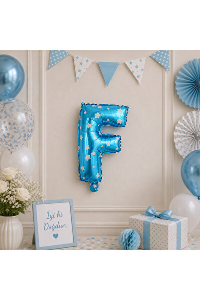 Parti Dükkanı 16 Inch 36 cm Polka Dot Blue F Letter Foil Balloon Birthday Nam...