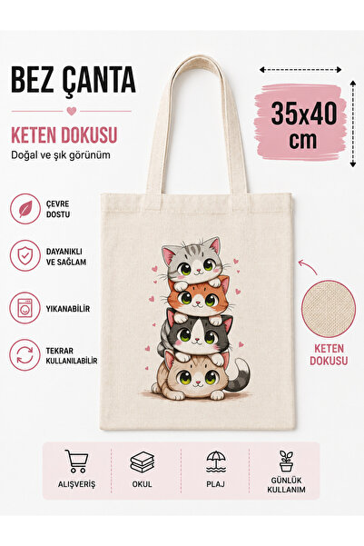 Genel Markalar Keten Bez Çanta 35x40 cm – Baskılı Kanvas Tote Bag – Günlük Al...