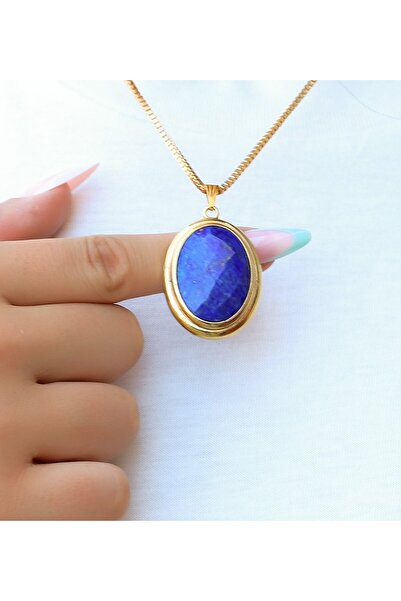 esha Natural Stone Lapis Natural Stone Women's Oval Necklace Euk53Lps