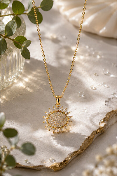 Sylvera Shop Sunshine Zircon Stone Steel Necklace (Gold Color)