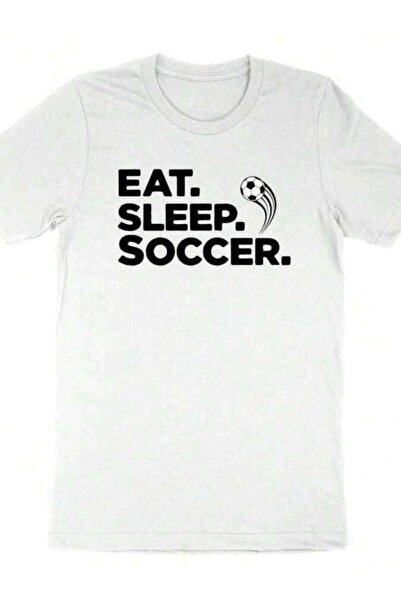 LİNA06 تي شيرت رياضي رائع مطبوع عليه Eat Sleep Soccer Tee برسومات مضحكة ومبتكرة