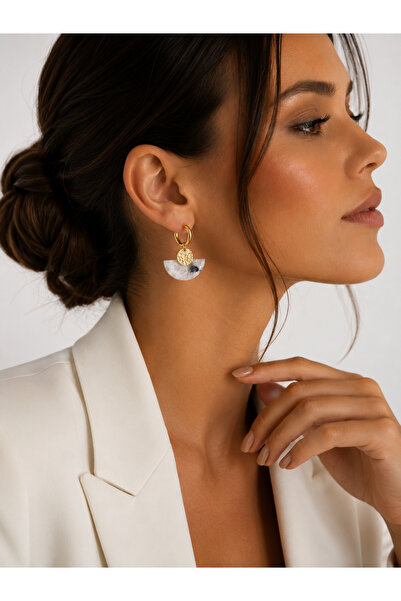 Alnis Atelier Moonstone Natural Stone Women's Earrings – Fan Model Gold Color...