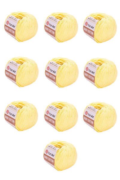 Yarnart Baby Cotton 10 Pieces Hand Knitting Yarn (431 Light Yellow) 50% Cotto...