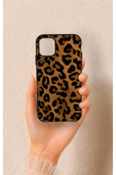 Vip Case iPhone 11 Uyumlu Koyu Leopar Deri Desenli Silikon Kılıf