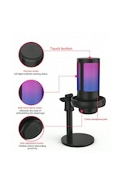 OEM Microfon capacitiv cu fir USB RGB cu lumina colorata si filtru Pop, potri...