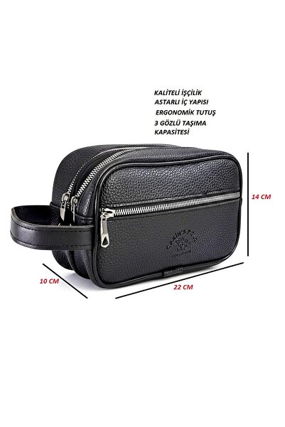 VIATOX Ck-004 Men's Black Vegan Leather 3-Compartment Portfolio Shaving Bag B...