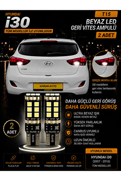 DuoLight Hyundai i30 (2012-2017) Uyumlu T15 W16W Beyaz LED Geri Vites Ampulü ...