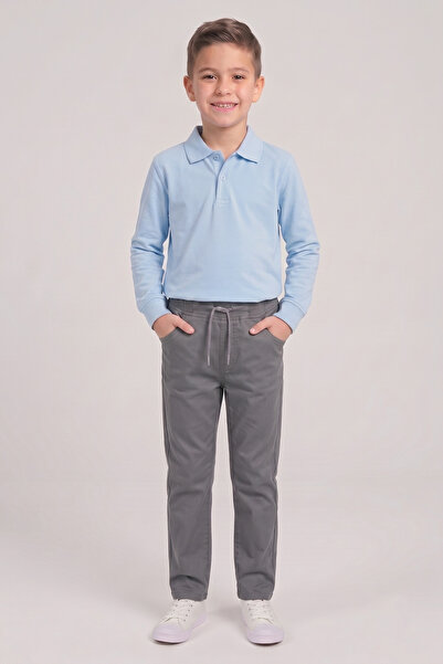 nacar çarşı Boy's Baby Blue Long Sleeve Polo Collar T-Shirt Gray Ribbed Waist...