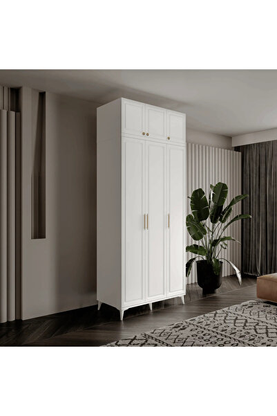 MaceraMobilya Milas Gold 3 Kapaklı Komple MDF Ayaklı Yüklüklü Gardırop Yatak ...