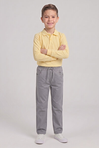 nacar çarşı Boys' Yellow Long Sleeve Polo Collar T-Shirt Gray Ribbed Waist Ca...