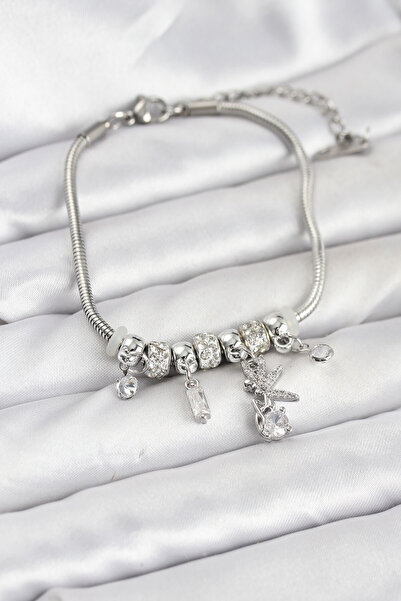 Mega Bazaar Brass Silver Color Tinkerbell Charm Women's Bracelet