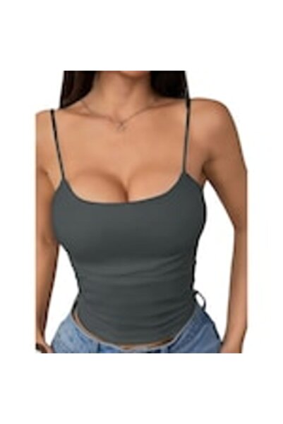 OEM Maiou dama, casual, scurt, decoltat, gri, XL