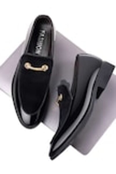 OEM Pantofi barbati, negri, eleganti, cu detaliu auriu, lacuiti, 39EU