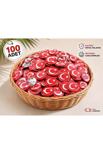 Panda 100 Adet 58 mm Türk Bayrağı Rozeti – Metal İğneli Yaka Rozeti | Okul, R...