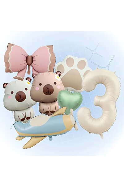 ÇITIPITISTORE Capybara Airplane Paw Bow Foil Balloon Set Party Age Celebratio...