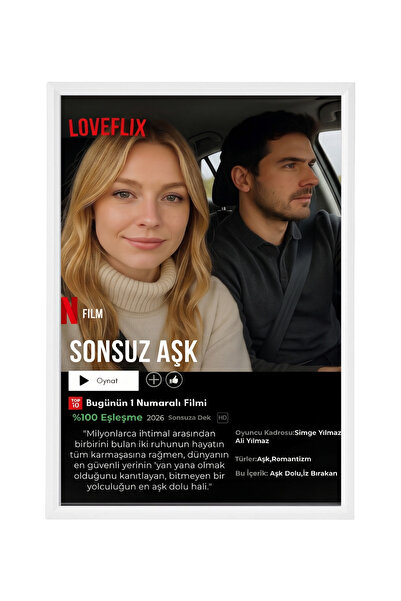 Loveflix Kişiye Özel Netflix Film Posteri Tasarım Tablo | Sevgililer Günü Hediyesi | Sevgiliye Hediye