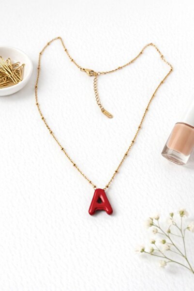 Archhazel Jewelery Letter a Red Enamel Gold Letter Necklace