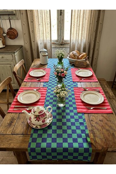 White Alamode Green Runner Pink Placemat Set of 4