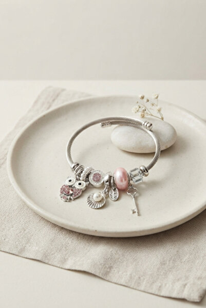 Generic Brand Silver Color Bracelet with Pink Owl Charm