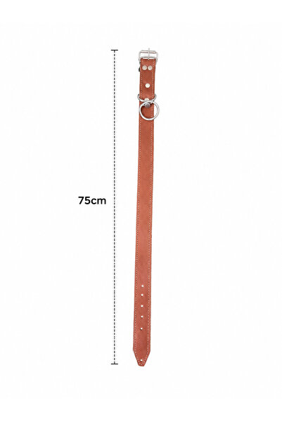 YILPAX Hakiki Deri Köpek Boyun Tasması Fırdöndü Halkalı Dokuma Astarlı Büyük Irk 75 cm Taba