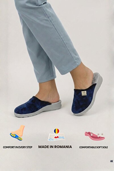 MARIBON Papuci de Casa cu interior din Piele MB Bleumarin cu talpa ULTRA SOFT