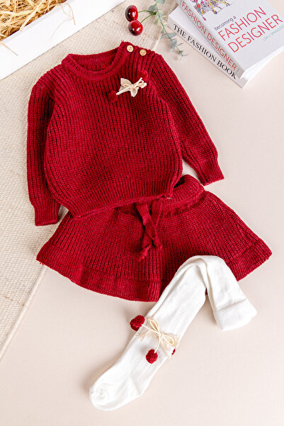 Babymod Knitwear Soft Textured Baby Girl Sweater Skirt Socks Set