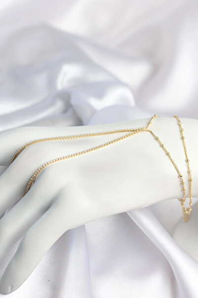 shopwave KRM Gold Color Minimal Zircon Stone Waterway Model Şahmeran KRM