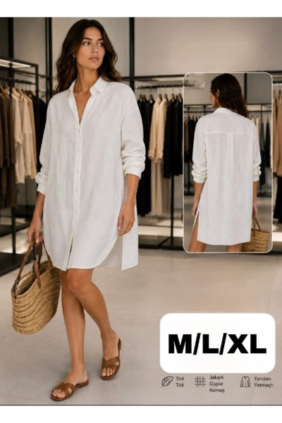MUHDAMAD Women's White Shirt Dress Tiril Tiril Relaxed Fit Slit Summer Beach ...