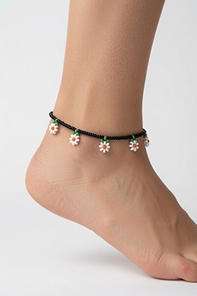 LYKOS Daisy Figured Sand Bead Anklet - Bohemian Jewelry with Hanging Flowers
