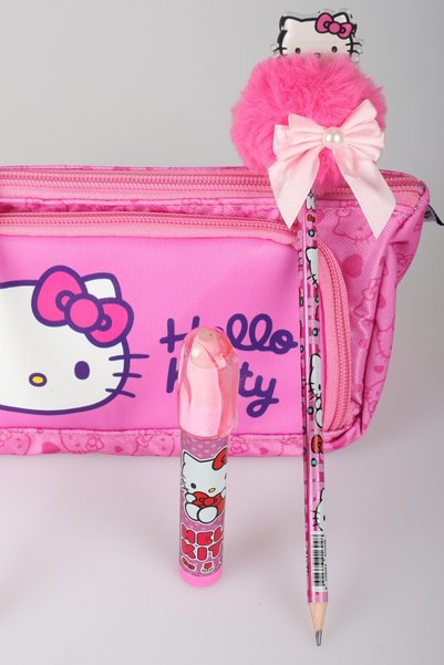 Hello Kitty x Dekomus "Heart Key Collection" Lisanslı Kalem Çantası ,Kurdele Tepeli Kurşun Kalem,Rok