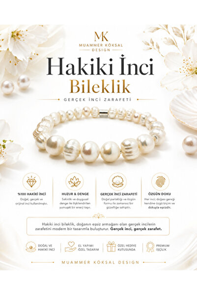 Muammer Köksal Design Dişil Enerji ve İç Huzur Doğal İnci Bileklik Gerçek Su ...