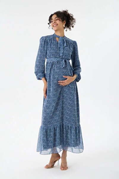 LİYACA Flower-Patterned Tesettür Maternity Dress