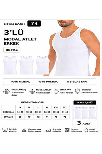 Yıldız Çamaşır Men's Modal Lycra Strap Undershirt (70-71-72-73-74) - 3 Pieces