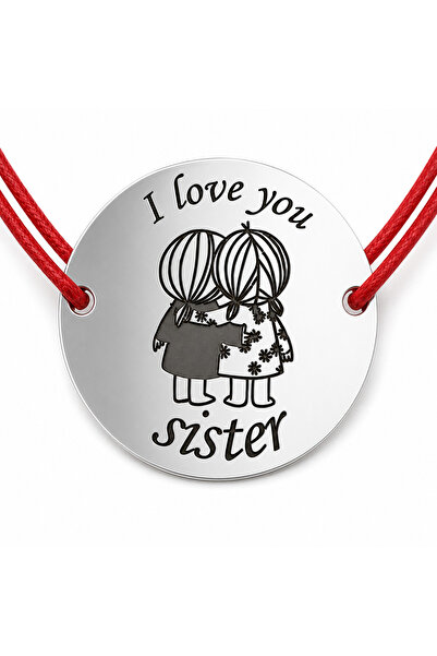 Simoshop 925 silver bracelet with coin I love you sister, adjustable cord — g...
