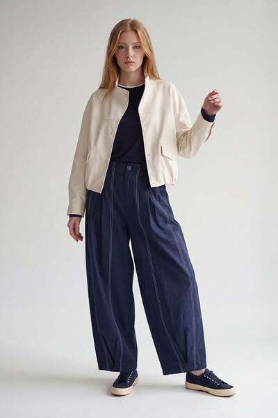 Levidor Dark Blue Contrast Stitched Wide Leg Pants