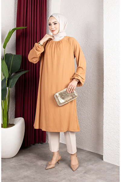 sefamerve Naborana tkanina, dugi raglan rukav, tunika 0902-04, mink