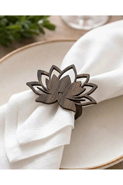 desenizmir Wooden Water Lily Pattern 6-Piece Napkin Rings