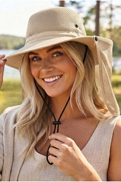 Mood Agenda Women's Neck Protection Mesh Safari Hat Uv Sun Protection Drawstr...
