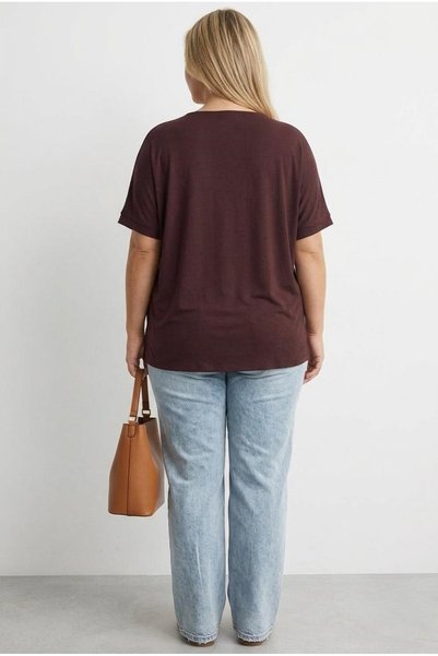 Koza Butik Women's Plus Size Short Sleeve V-Neck Stone Detailed Blouse 2051-26